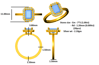 Anello di fidanzamento RKC con moissanite taglio smeraldo Halo, argento sterling 925 placcato oro giallo, peso 2,10 g, larghezza 1,50 mm