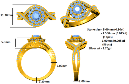 RKC Moissanit-Halo-Kreuz-Ehering, 925er Silber, 14 Karat Roségold vergoldet, Gewicht 2,70 g, Breite 2 mm