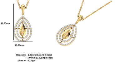 RKC Ciondolo a goccia in moissanite da 0,65 ct, gioielli in argento 925, placcato in oro giallo 14 carati, peso 5 g, altezza 31 mm