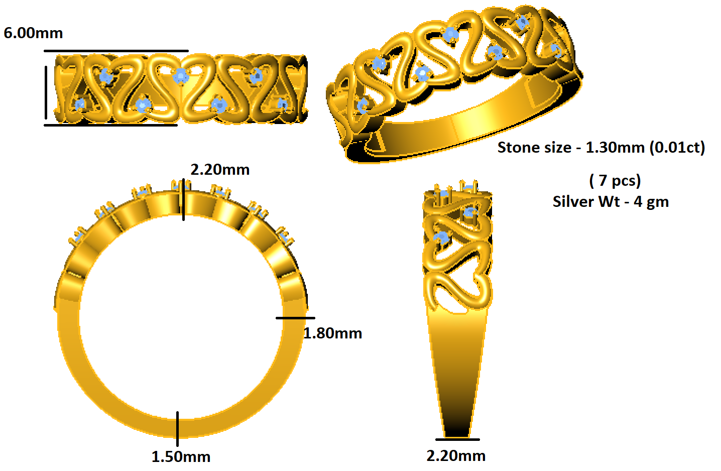 RKC Moissanite Anello a fascia regalo di compleanno a forma di cuore per la mamma Argento 925 placcato oro giallo 14 carati Peso 4 g Larghezza 2,20 MM