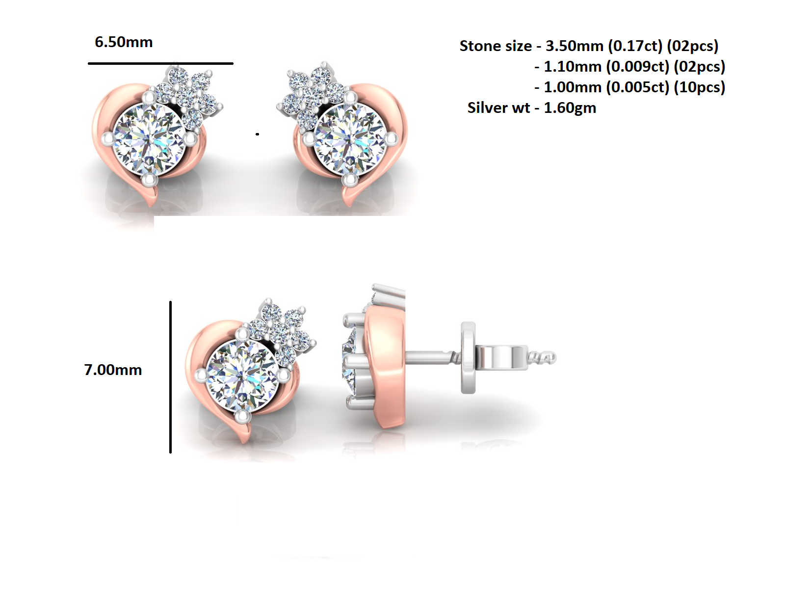 RKC Niedlicher, zierlicher Ohrstecker, runder Moissanit-Ohrring aus 925er-Sterlingsilber für Damen mit 1,60 g