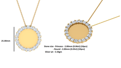 RKC 0.9 Ct Round And Princess Cut Diamond Photo Pendant Necklace 14k Yellow Gold Plated For Memory Weight - 5.50 gm