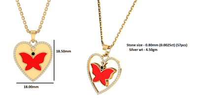RKC 0,14 Karat Moissanit-Herz-Emaille-Anhänger-Halskette, 925er Silber, Schmuck, 14 Karat Gelbgold vergoldet, Produktgewicht: 4,50 g, Höhe: 18,50 mm