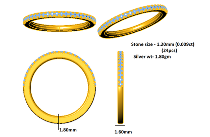 RKC Moissanit Zierlicher Ehering aus 925er Sterlingsilber, 14 Karat Gelbgold vergoldet, Gewicht 1,80 g, Breite 1,60 mm