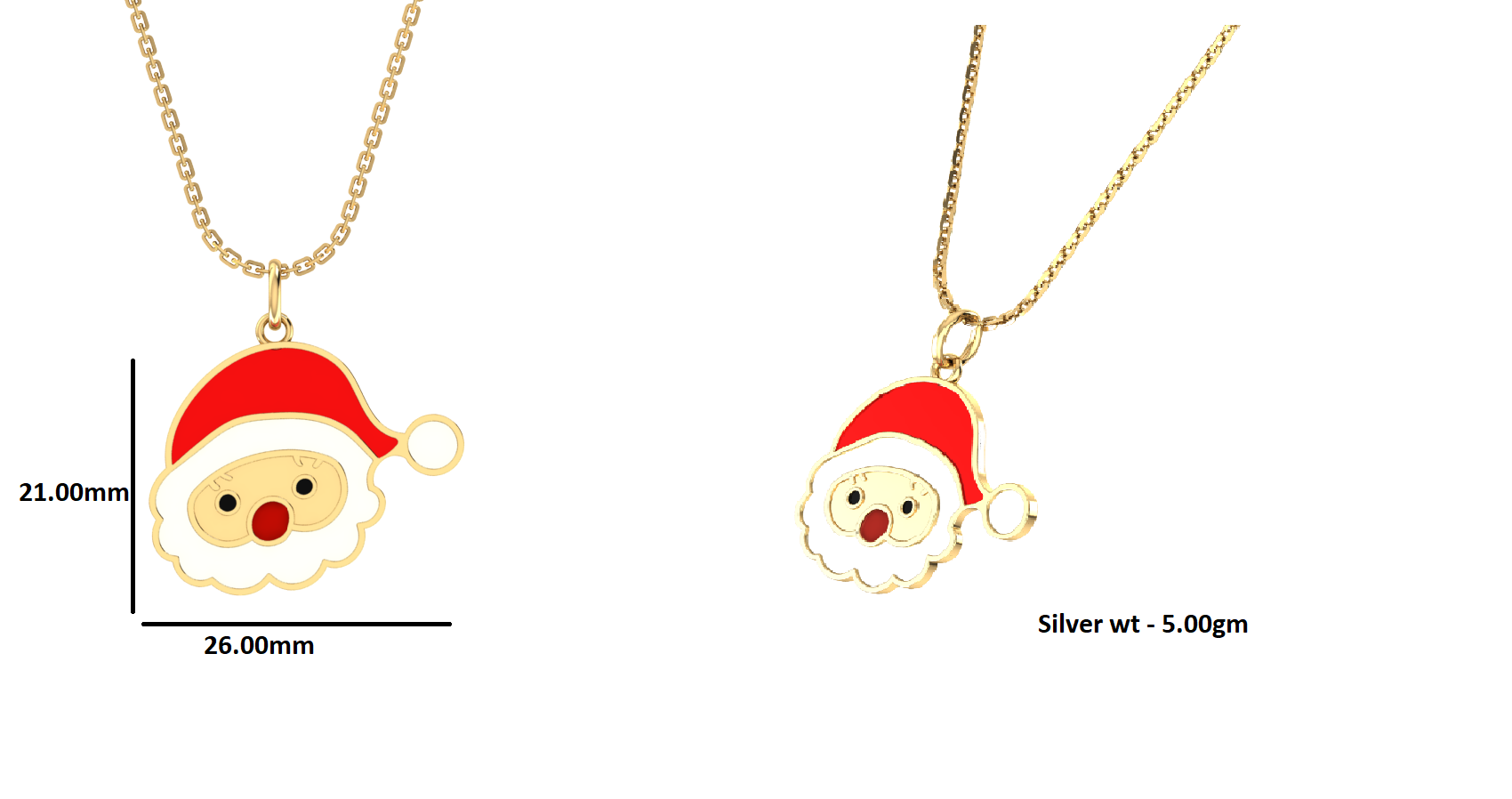 Ciondolo Babbo Natale smaltato RKC in argento 925 placcato in oro bianco 14 carati Peso 5,00 GM Altezza 21,00 MM