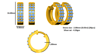 RKC 925 Sterling Silber Clip-On Hoop & Huggies Damen-Ohrring, 14 Karat Gelb, Gesamtgewicht 4,50 GM, Höhe 16,00 mm