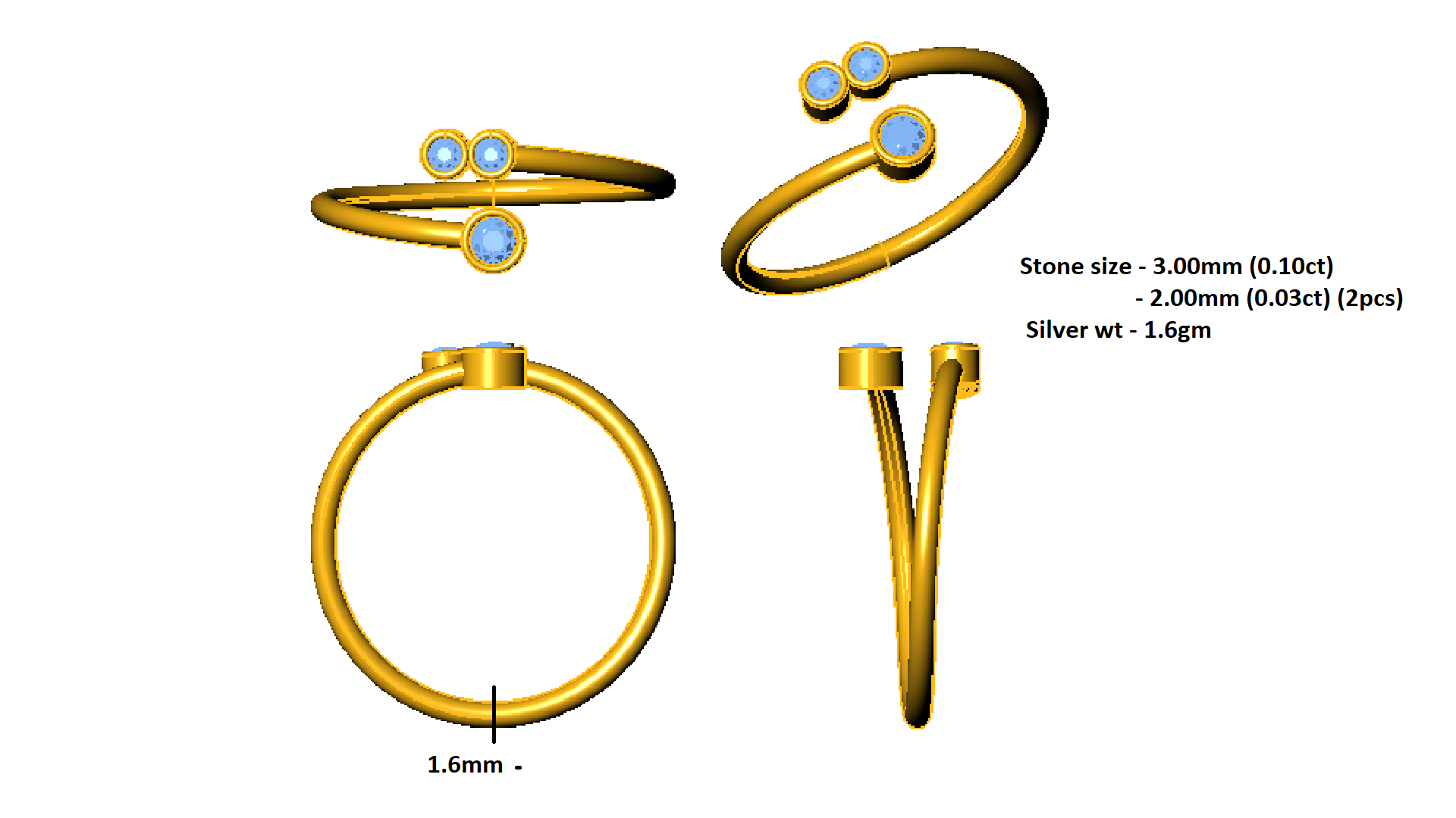 RKC 925 Argento Moissanite Fascia aperta per la sua promessa Anello bypass Fascia placcata oro rosa 14 carati Peso 1,6 g