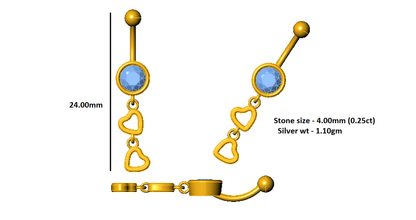 RKC JEWELRY Damen-Bauchnabelschmuck aus 925er Sterlingsilber, 14 Karat Gelbgold vergoldet, Produktgewicht: 1,10 g