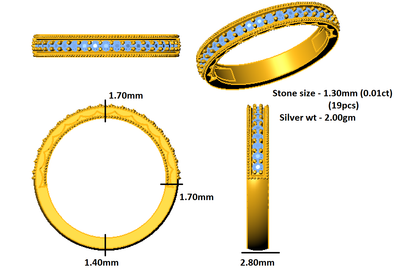 Anello a fascia Half Eternity RKC Moissanite Milgrain Anello a fascia in argento sterling 925 per lei Placcato in oro giallo 14K Peso 2 g Larghezza 2,80 mm
