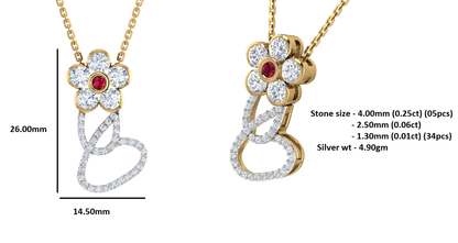 RKC 1,65 Karat Moissanit-Blumenanhänger, 925er Silberschmuck, 14 Karat Roségold vergoldet, Gewicht 4,90 g, Höhe 26,00 mm