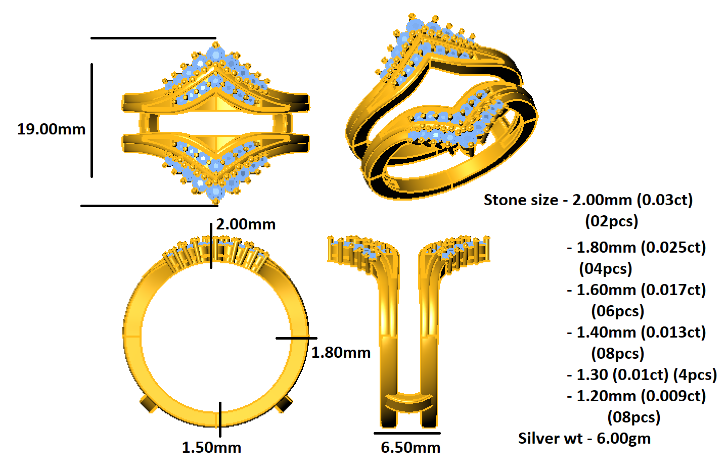 RKC Moissanit 925 Sterling Silber Hochzeit Enhancer Guard Verlobungsring 14 Karat Roségold vergoldet, Gewicht 6 g, Breite 6,50 mm
