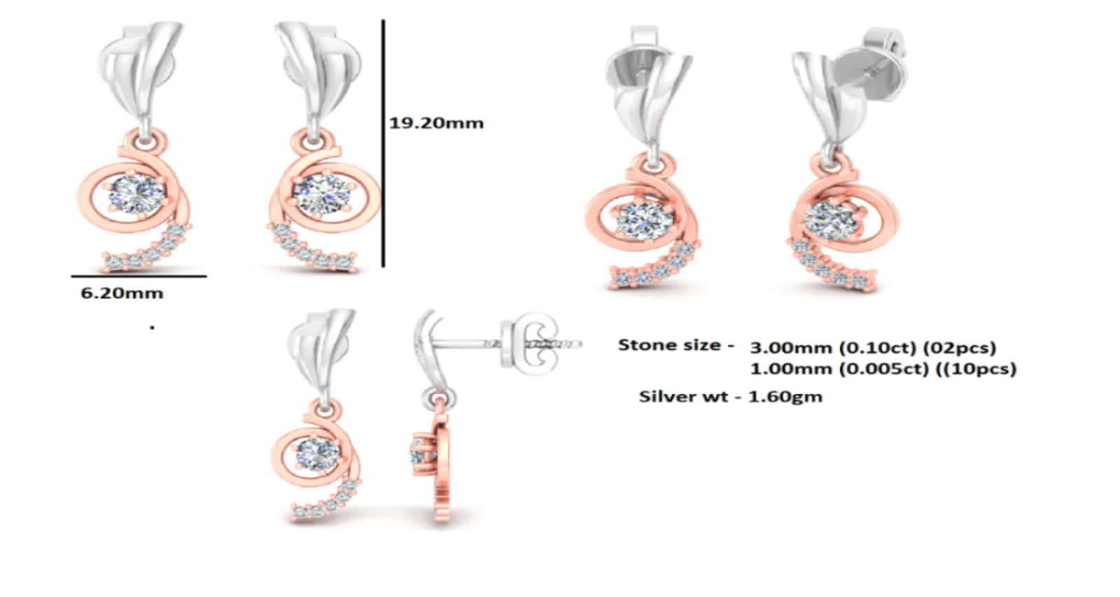 RKC 925 Sterling Infinity zweifarbiger Tropfen-Ohrhänger, 1,60 GM, Höhe 19,20 mm