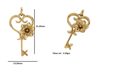 RKC Schlüssel-Anhänger, 925er Silberschmuck, 14 Karat Gelbgold vergoldet, Gewicht 3,50 g, Höhe 25,20 mm