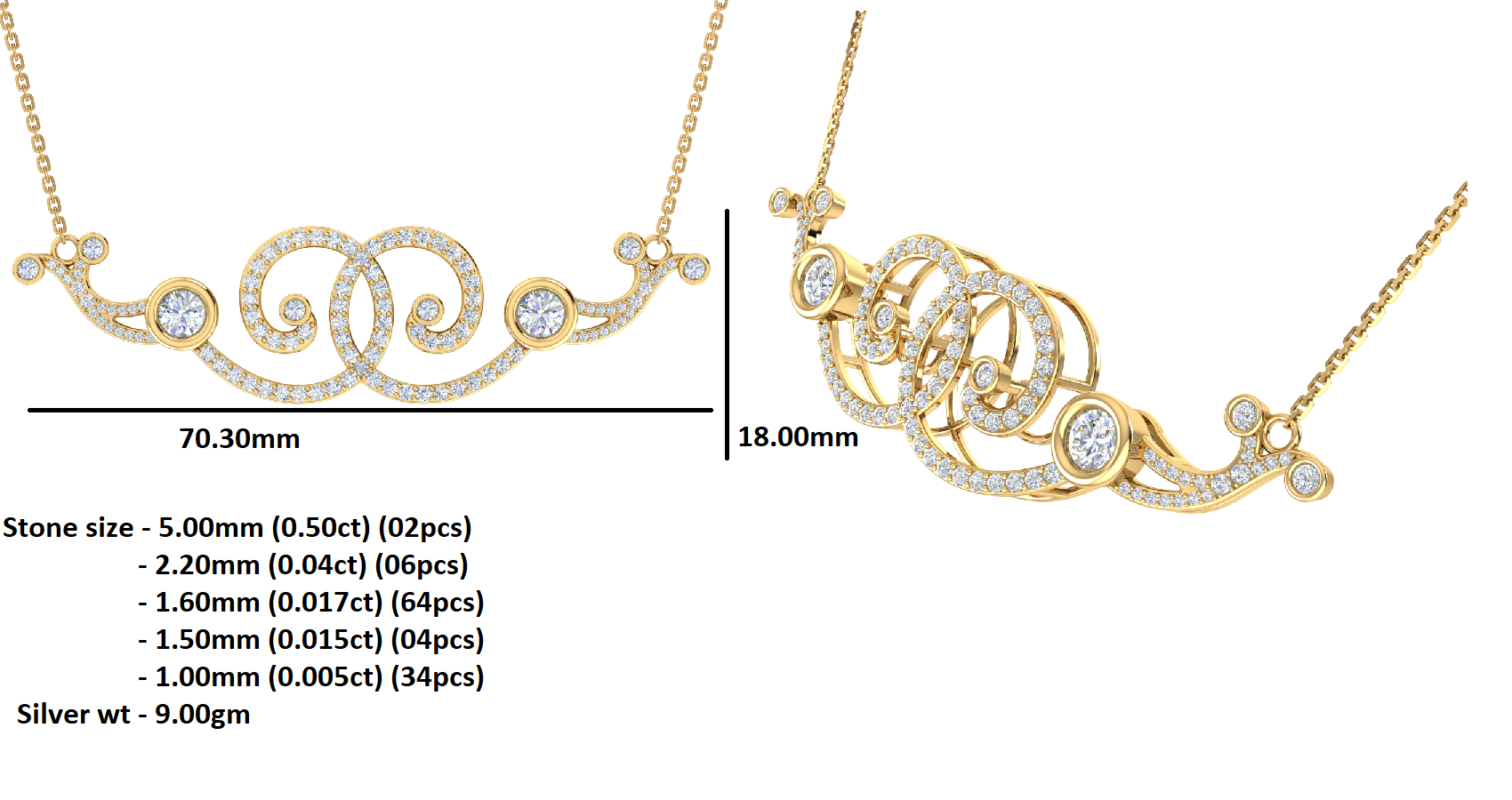 RKC 2,6 CT Moissanit Charm Halskette 925 Silber 14k Roségold vergoldet Produktgewicht 9,00 GM Höhe 18,00 MM