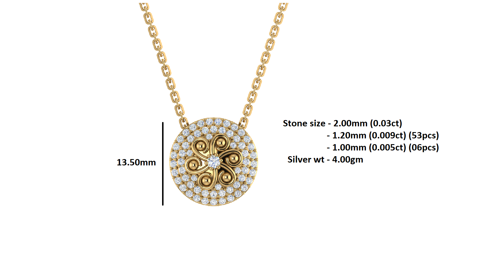 Ciondolo in moissanite RKC 2,9 CT, gioielli in argento 925, placcato in oro giallo 14 carati, peso 4,00 GM, altezza 13,50 mm