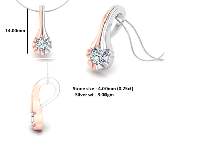 Ciondolo in moissanite con goccia d'argento da matrimonio solitario RKC da 0,25 CT, placcato in oro rosa 14 carati, peso 3,00 g, altezza 14,00 mm