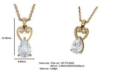 Ciondolo in moissanite a goccia da 2,23 ct RKC, gioielli in argento 925, placcato in oro giallo 14 carati, altezza 3,60 g
