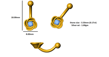 RKC JEWELRY Damen-Bauchnabelschmuck aus 925er Sterlingsilber, 14 Karat Gelbgold vergoldet, Produktgewicht: 1,00 g