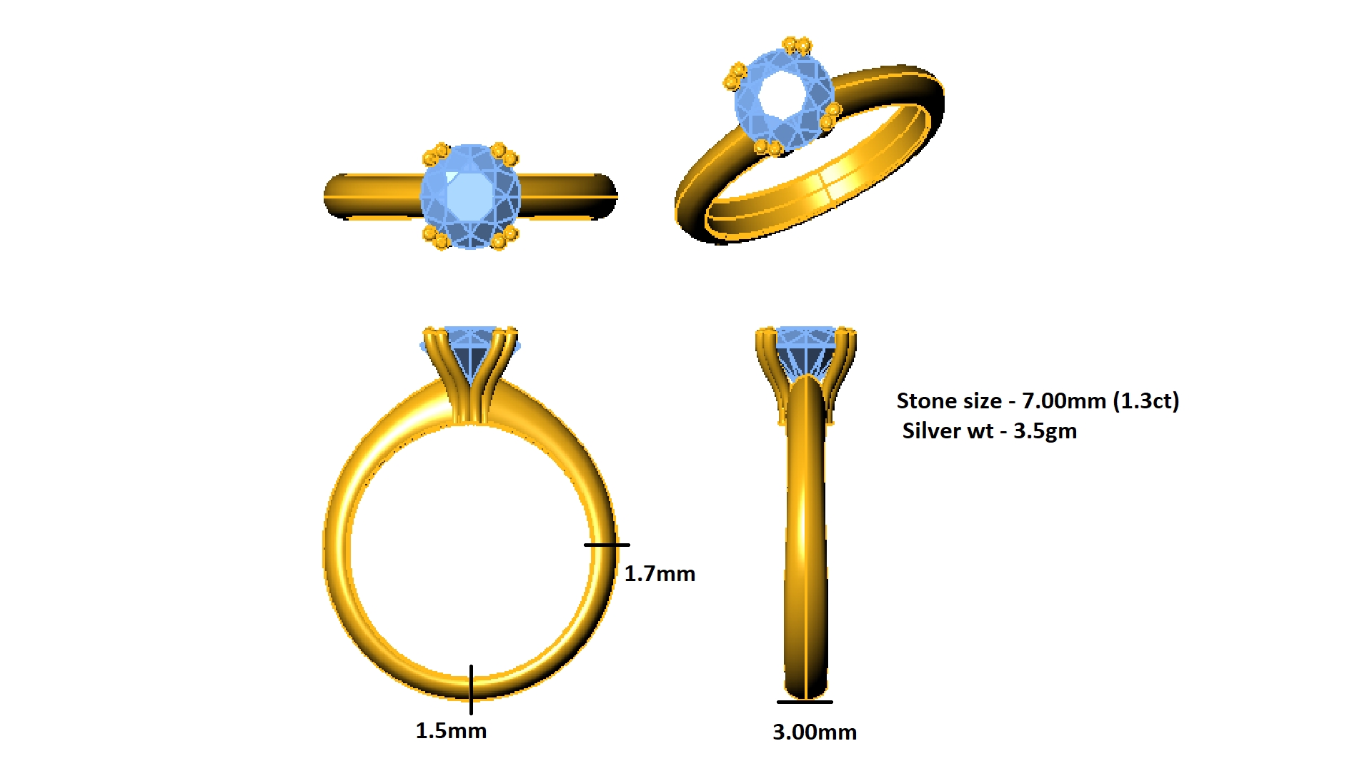 RKC Anello di promessa solitario in argento sterling 925 placcato oro giallo 14K da 1,3 ct con Moissanite per moglie Peso 3,5 g Larghezza 3 mm