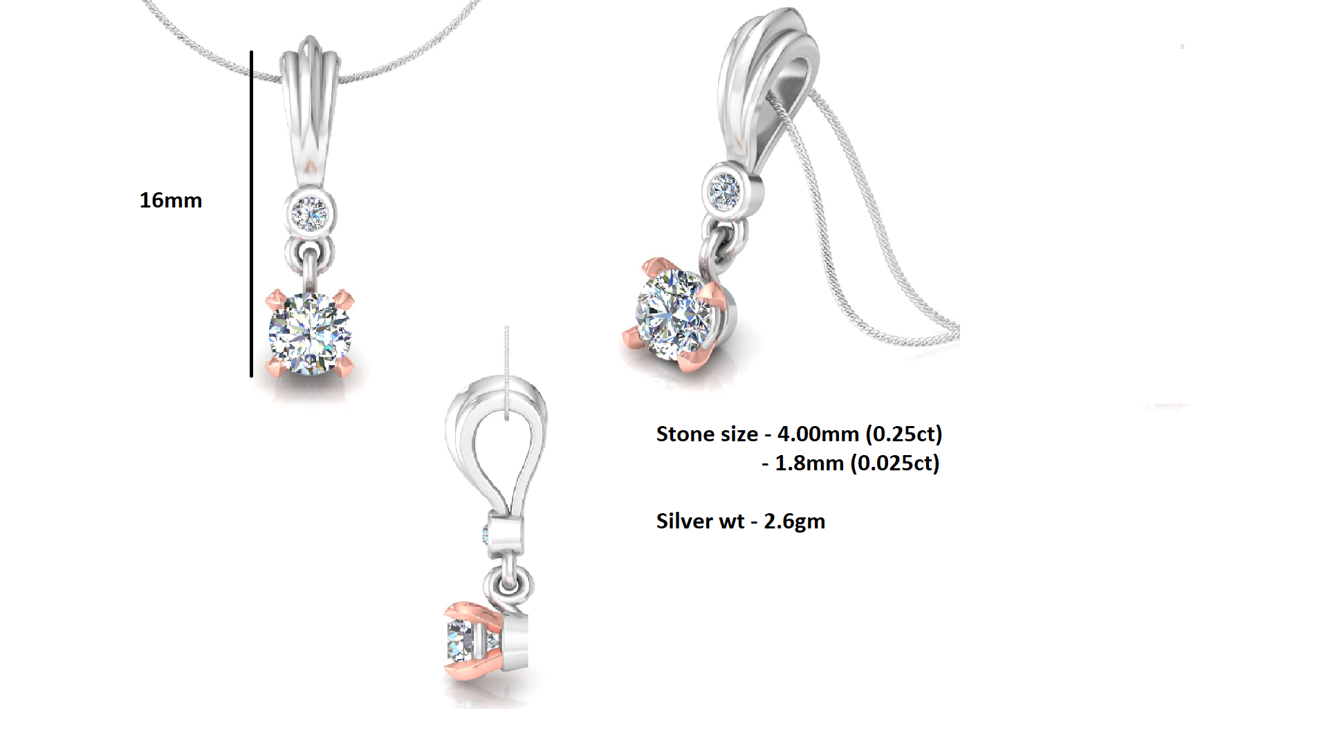 RKC Tropfenanhänger aus 925er-Sterlingsilber, 0,50 Karat, Rundschliff-Moissanit, 14 Karat zweifarbig vergoldet, 2,6 Gramm mit 16 mm