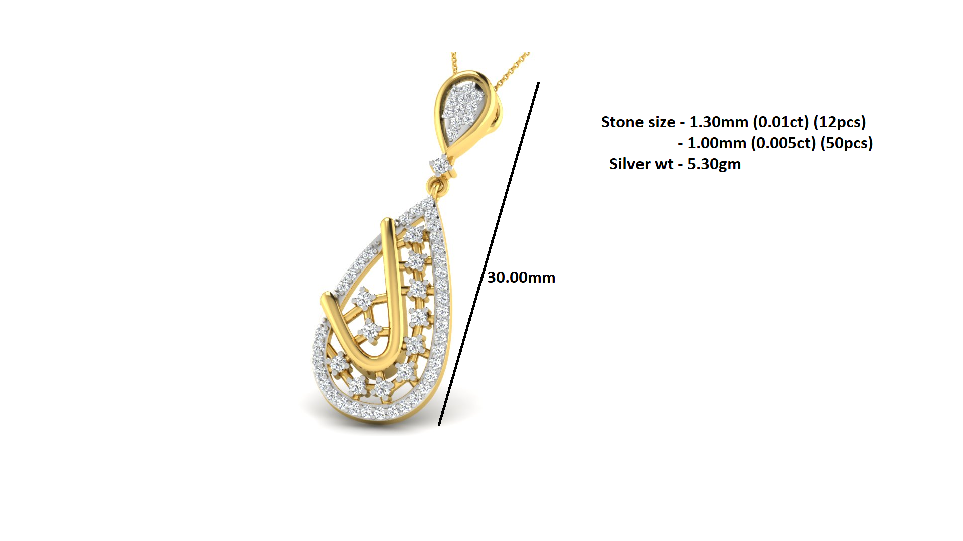 Pendente da donna a grappolo di moissanite con goccia in argento RKC da 0,26 ct, placcato in oro giallo 14 carati, peso 30 mm, altezza 30 mm