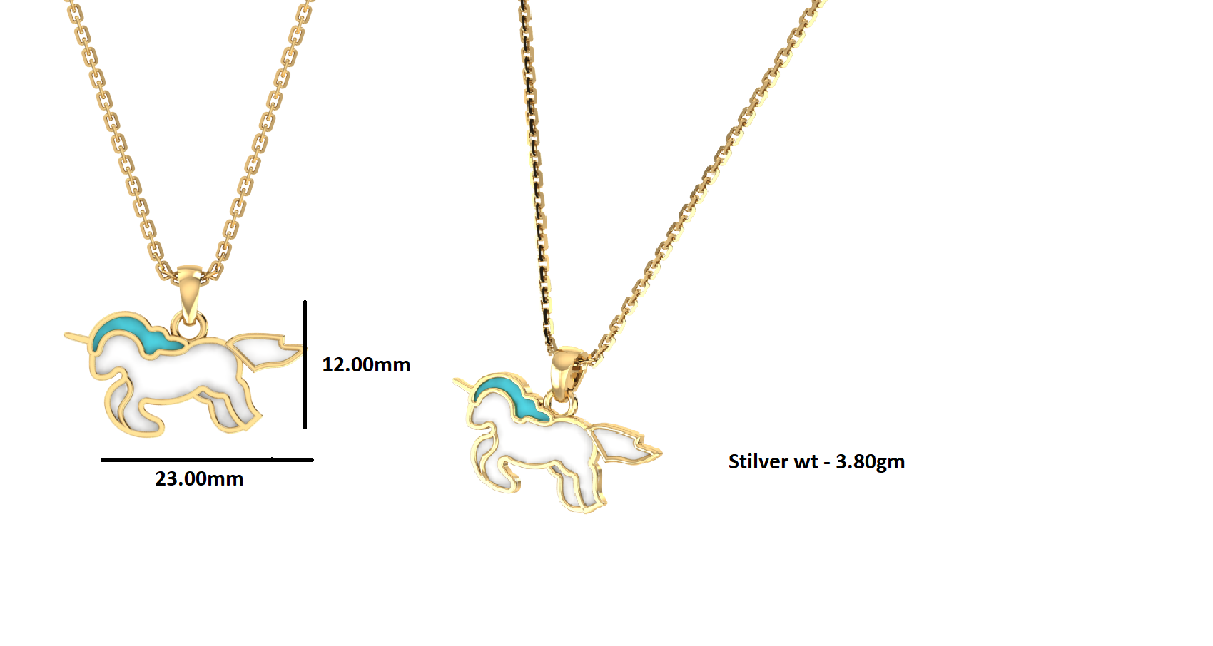 RKC Emaille-Einhorn-Anhänger, 925er Silber, Schmuck, 14 Karat Gelbgold vergoldet, Produktgewicht: 3,80 g, Höhe: 12,00 mm