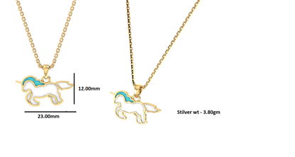RKC Emaille-Einhorn-Anhänger, 925er Silber, Schmuck, 14 Karat Gelbgold vergoldet, Produktgewicht: 3,80 g, Höhe: 12,00 mm