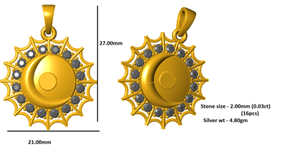 Ciondolo luna Moissanite RKC da 0,48 ct, gioielli in argento 925, placcato oro giallo 14 carati, 4,80 g, altezza 27 mm