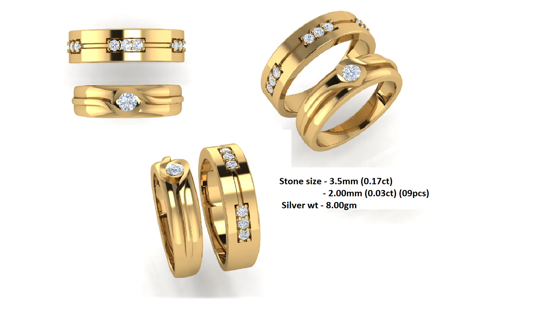 RKC Runde 0,44 Karat Moissanit-925-Silber-Hochzeitspaar-Bänder für die Braut, 14 Karat Roségold vergoldet, Gewicht 8 g