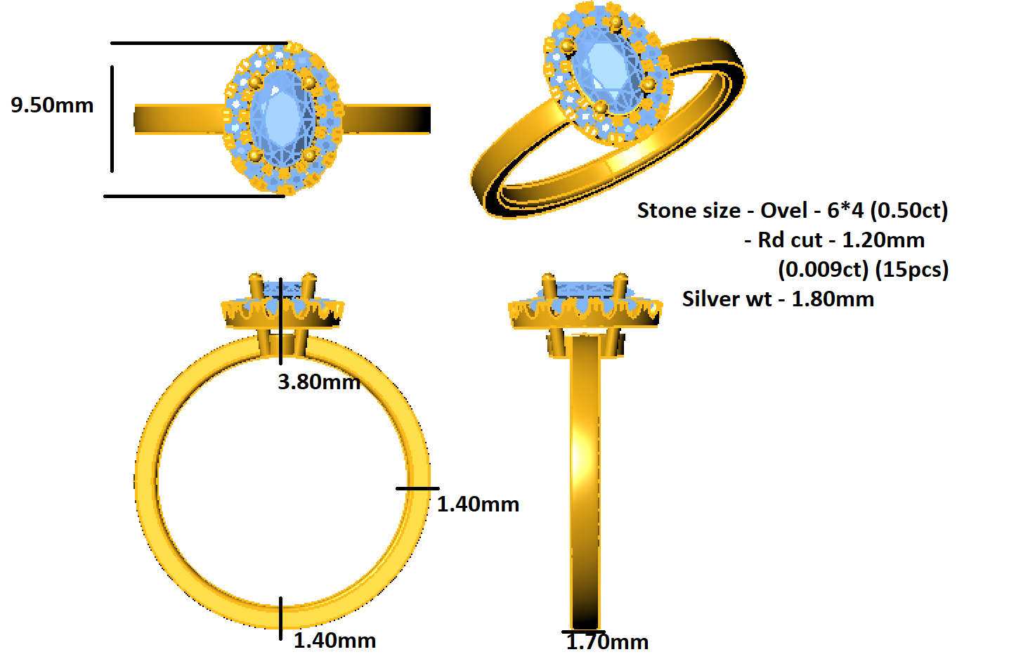 Fede nuziale RKC ovale in moissanite Halo in argento 925 placcato in oro giallo 14 carati per donna, peso 1,80 ct, larghezza 1,70 mm