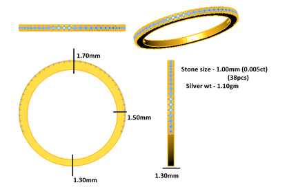 RKC Runder Moissanit-Ring aus 925er-Sterlingsilber, halbe Ewigkeit, stapelbarer Bandring für Damen, 925er-Silber, 14 Karat Roségold vergoldet, Gewicht 1,10 g, Breite 1,30 mm