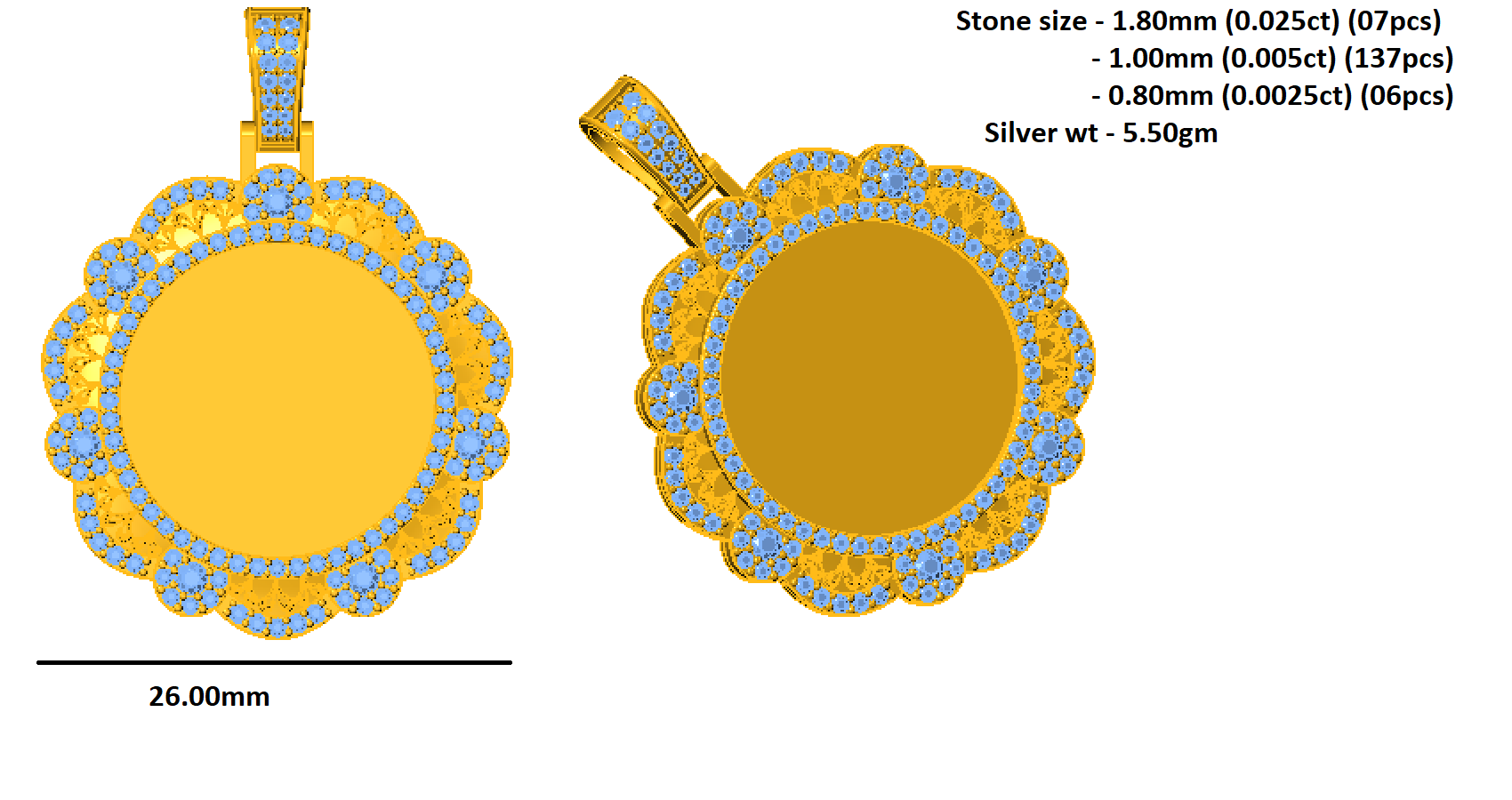 RKC 0,87 Karat Moissanit-Blumenfoto-Anhänger, 925er Silberschmuck, 14 Karat Gelbgold vergoldet, Gewicht 5,50 g, Höhe 26 mm