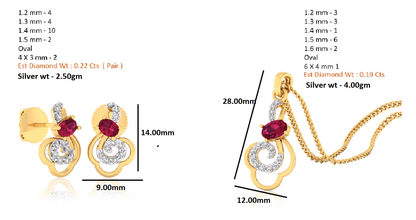 RKC 925 Silber Golden Gesamtgewicht 0,41 Karat Moissanit-Anhänger, Gewicht 4,00 g und Gewicht Ohrring 2,50 g, besetzt mit 14 Karat Gelbgold plattiert