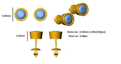 Orecchino da donna con castone solitario in argento sterling RKC 925 con granato bianco 14k su prodotto Peso 2,60 GM Altezza 8,30 MM