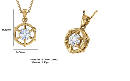 RKC 2,00 Karat Moissanit-Halo-Anhänger, 925er Silberschmuck, 14 Karat Weißgold vergoldet, Gewicht 6,50 g, Höhe 24,40 mm