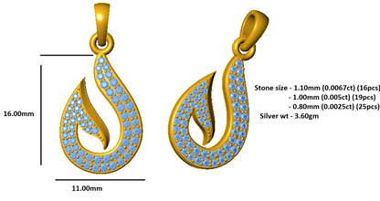 RKC 0,26 Karat Saphir-Tropfen-Anhänger, 925er Silberschmuck, 14 Karat Roségold vergoldet, Gewicht 3,60 g, Höhe 16,00 mm