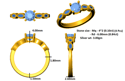 Fede nuziale di fidanzamento rotonda RKC per lei in argento 925 placcato in oro bianco 14 carati peso 3 g 2,60 mm
