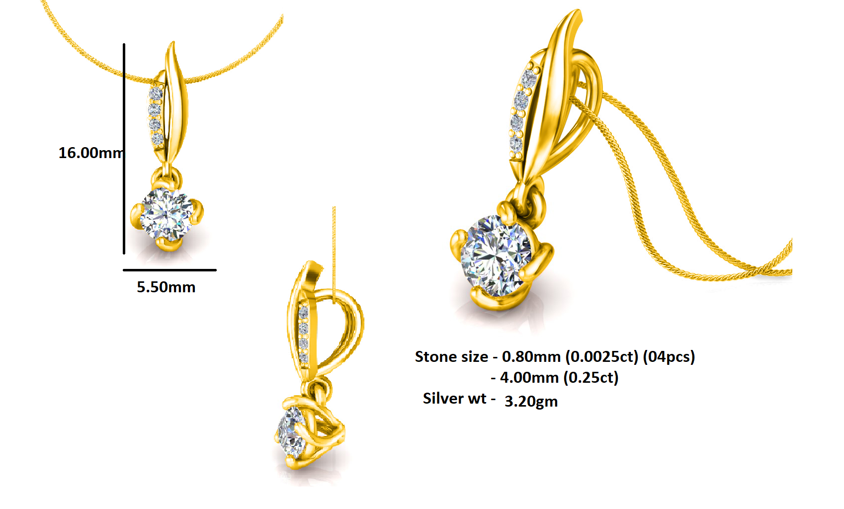 RKC 925 Sterling Silber Solitär-Blumen-Moissanit-Anhänger mit vier Zinken, 14 Karat Weißgold vergoldet