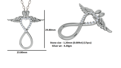 Ciondolo in moissanite con ala infinita da 0,15 ct RKC, gioielli in argento 925, placcato in oro giallo 14 carati, peso 4,20 g, altezza 24,80 mm
