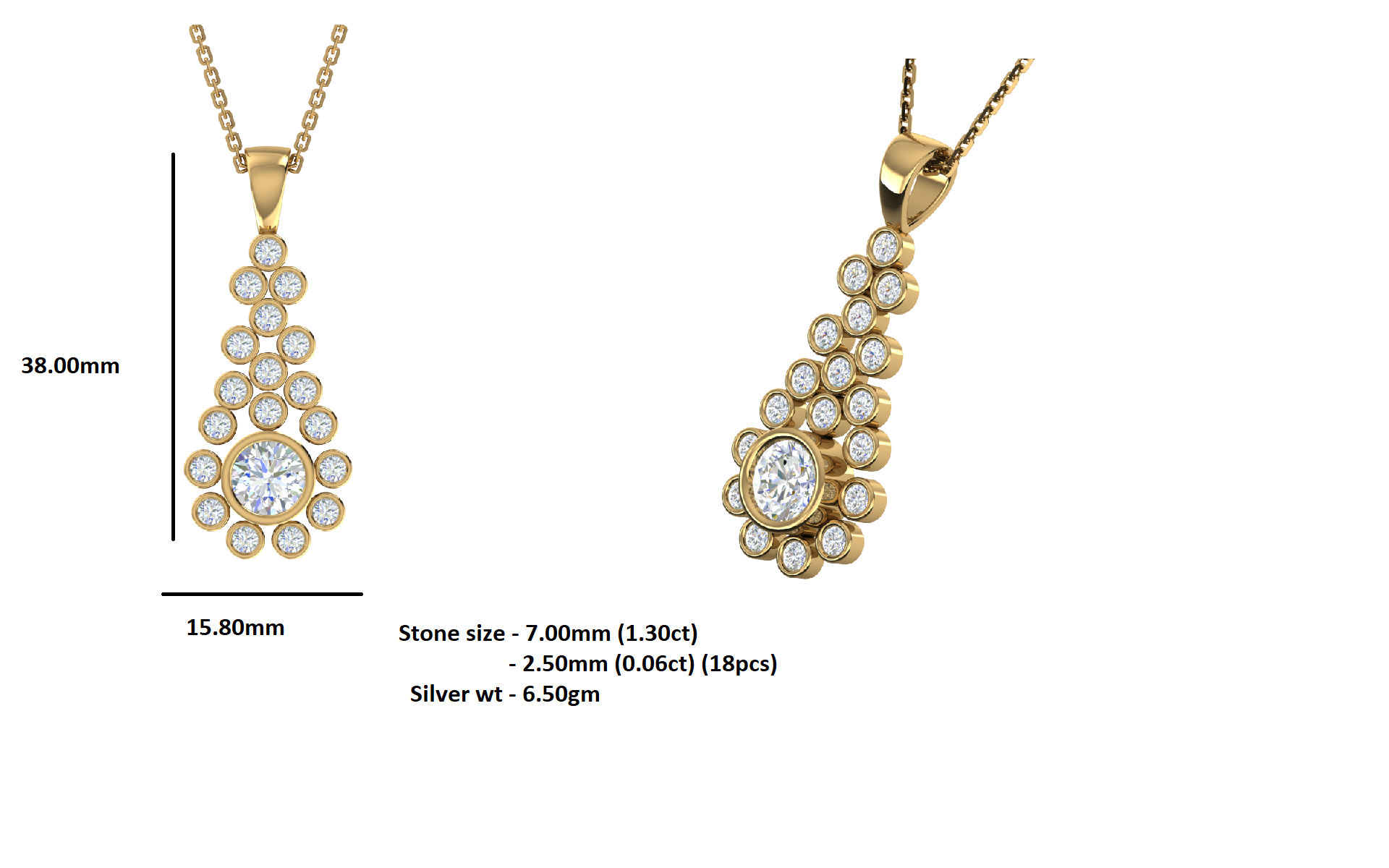 RKC 2,38 CT Moissanit-Tropfenanhänger, 925er Silberschmuck, 14 Karat Roségold vergoldet, Gewicht 6,50 g, Höhe 38,00 mm