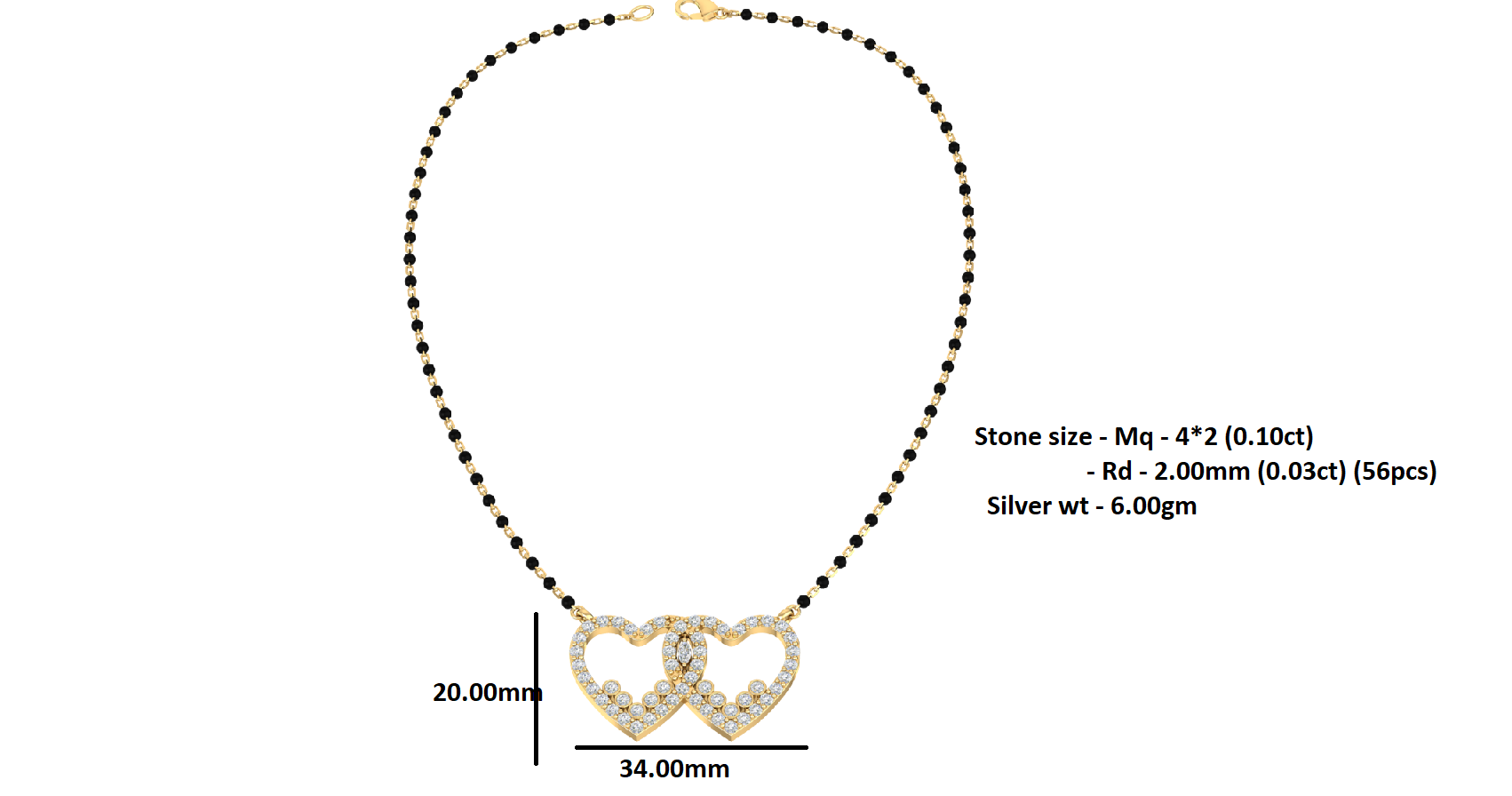 RKC Moissanite da 1,78 ct da donna Mangalsutra in argento 925 placcato in oro giallo 14k Peso del prodotto 6,00 g Altezza 20,00 mm