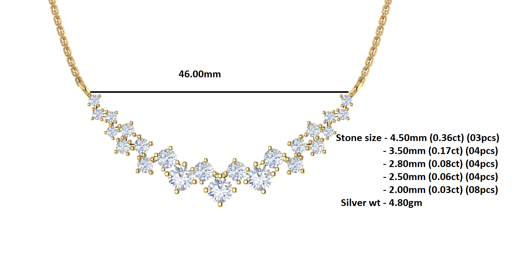 Collana affascinante con moissanite RKC da 10,35 CT Argento 925 placcato oro rosa 14k Peso del prodotto 4,80 GM