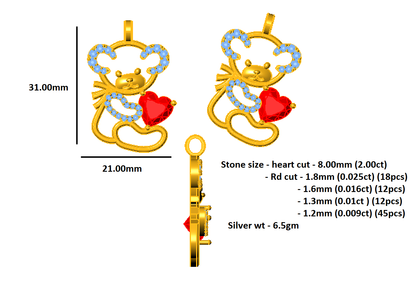 RKC 1,16 ct Moissanit und 2,00 ct Rubin Romantischer Love Light-Anhänger, 14 Karat Gelbgold-Finish, Gewicht 6,5 GM, Höhe 31 mm