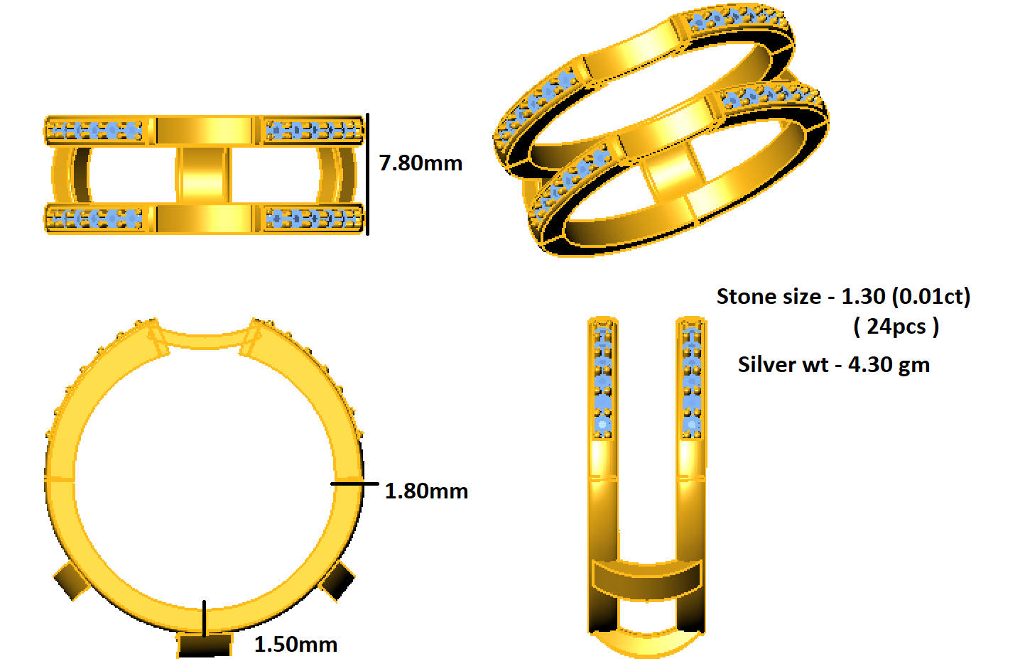 RKC 0,24 CT Fascia rinforzata con protezione avvolgente in Moissanite a taglio rotondo per donna in argento 925 Peso 4,30 g Larghezza 7,80 MM