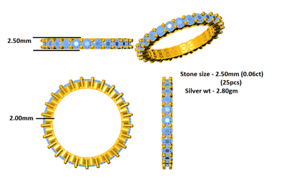 RKC Moissanit Full Eternity Bandring aus 925er Sterlingsilber mit Gelbgoldbeschichtung, Gewicht 2,80 ct, Breite 2,50 mm