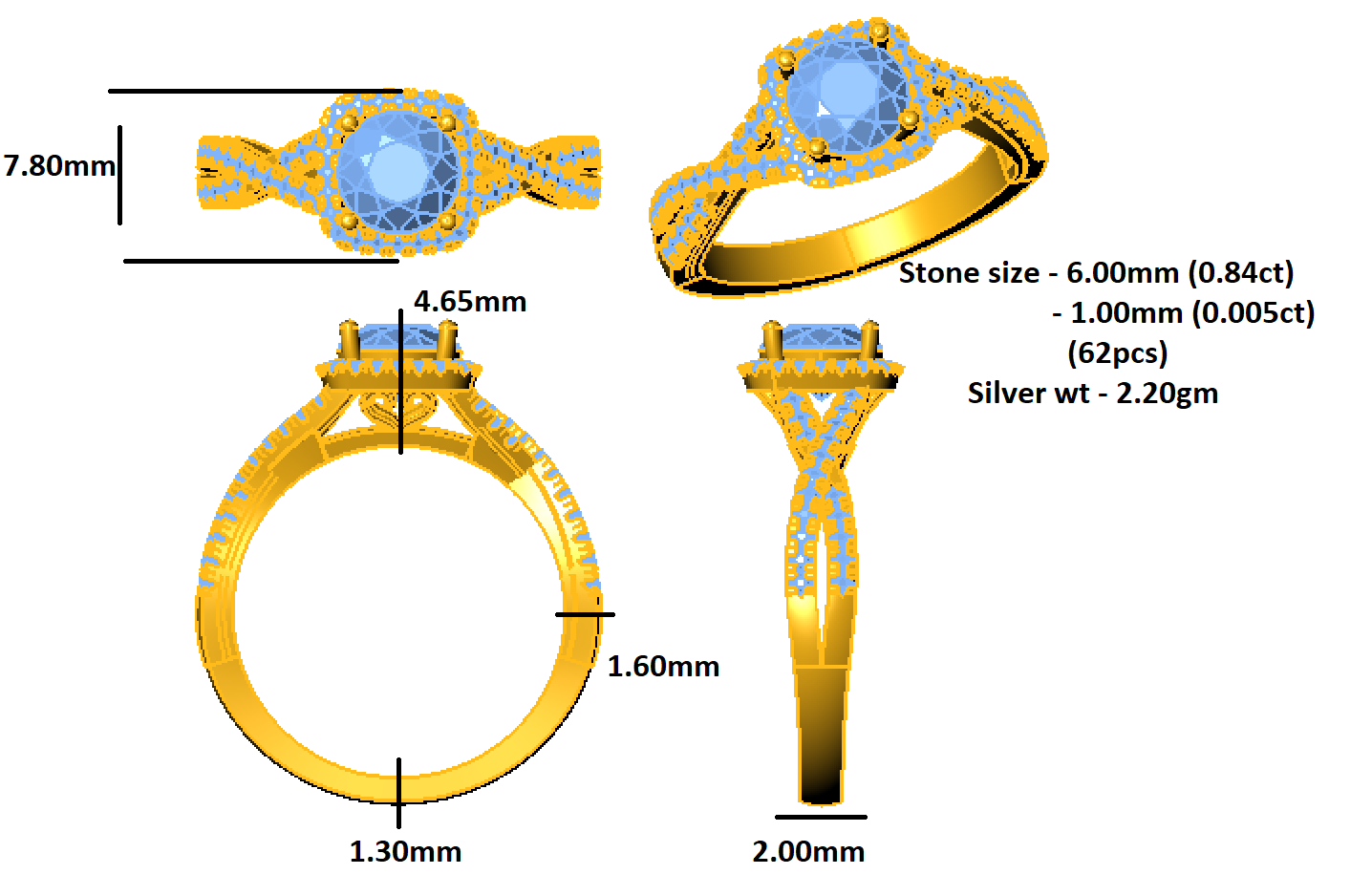 RKC Runder Moissanit-Hochzeits-Cross-Cross-Ring aus 925er Sterlingsilber, 14 Karat Roségold mit einem Gewicht von 2,20 g und einer Breite von 2 mm