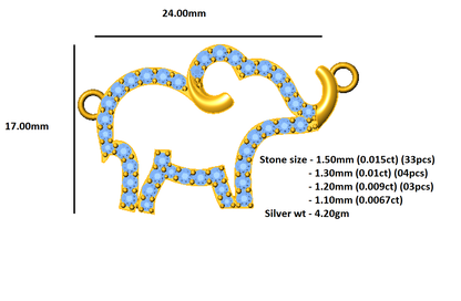 RKC 925 Ciondolo in argento sterling con elefante in moissanite da 0,56 ct, finitura in oro bianco 14 carati, peso 4,20 g, altezza 17,00 mm