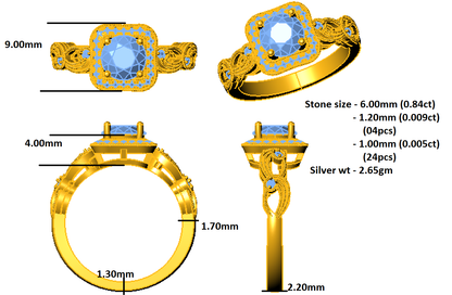 RKC 1 Karat Moissanit-Halo-Braut-Ehering-Set, 14 Karat Gelbgold vergoldet, 925er Silber, Gewicht 2,65 g, Breite 2,20 mm