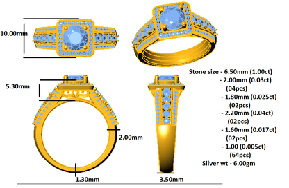 RKC Moissanit-Halo-Hochzeits-Brautring, 925er Sterlingsilber, 14 Karat Gelbgold vergoldet, Gewicht 6 g, Breite 3,50 mm