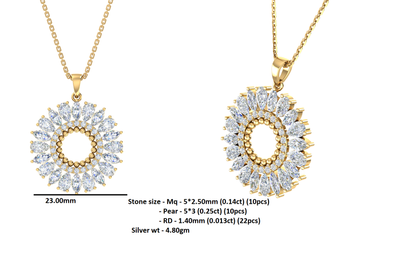 RKC 4.1 Ct Flower Shape Certified Moissanite Pendant Necklace 14k Yellow Gold Plated 925 Silver Weight 4.80 gm